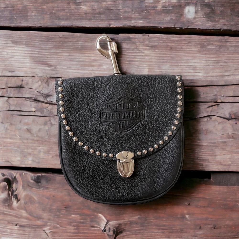 Unisex Black Leather Harley Davidson Pouch - Purse
